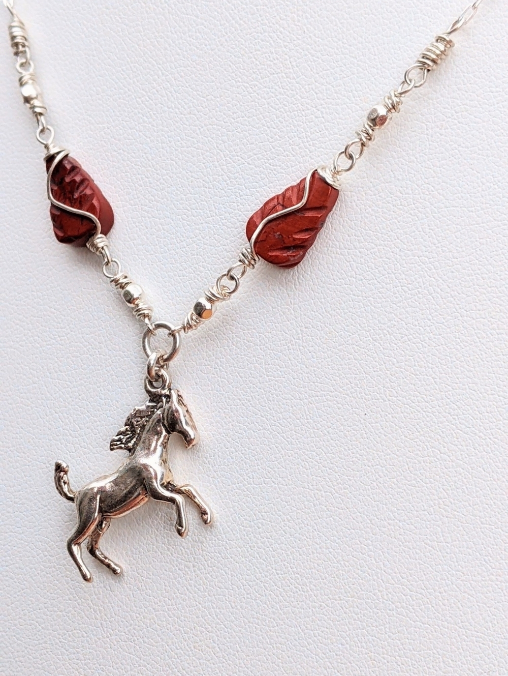 Sterling Silver Horse Pendant-925-Chain Necklace-Carved Red Jasper Gemstone - Picture 6 of 17